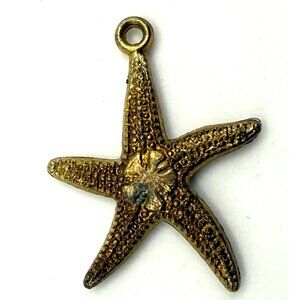 Vintage Gold Tone Starfish Pendant Textured Coastal Nautical Statement Charm